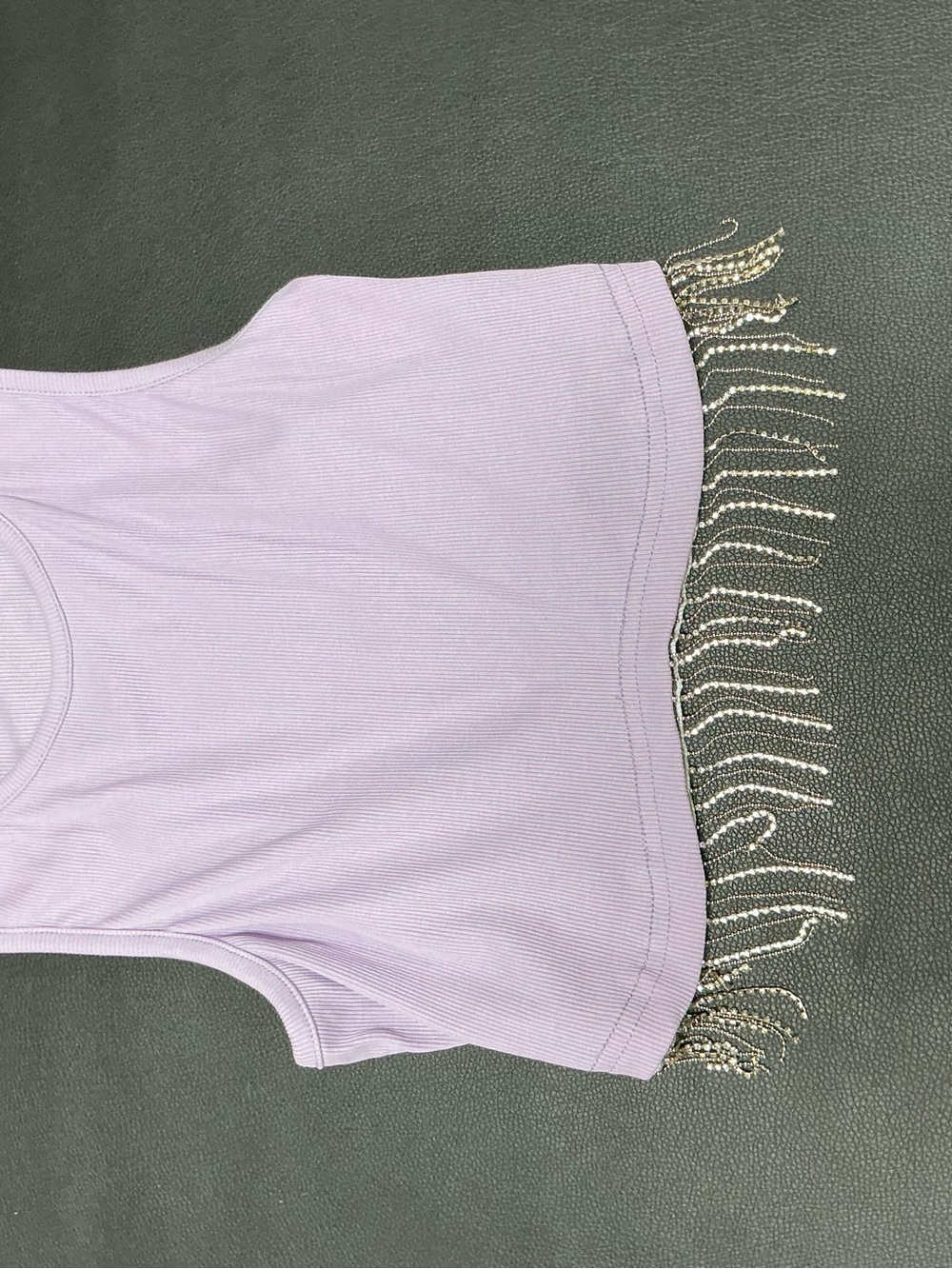 Lavender Beaded Fringe Ribbed Tank Top